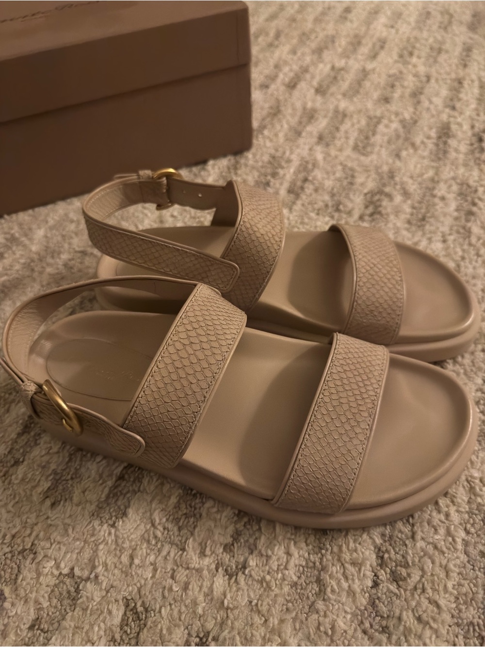 Gianvito Rossi Beige Textured Double-Strap Sandals